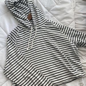 NEW Heather Black Stripe Drawstring Hoodie